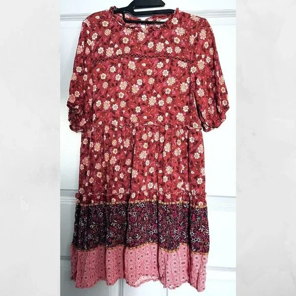KNOX ROSE Red Floral Knee Length Dress Size Small EUC - Picture 3 of 7